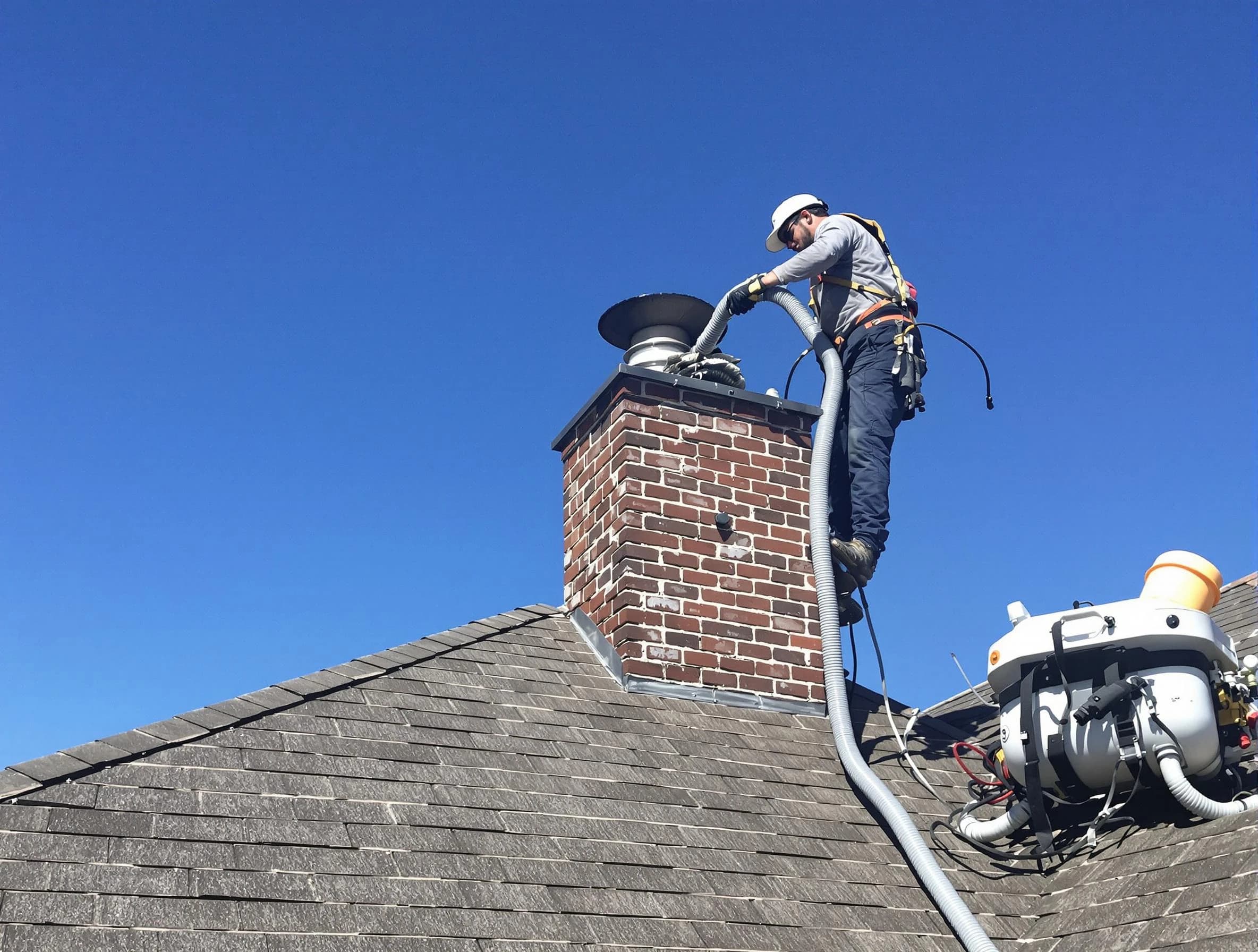 Dedicated Everett Chimney Sweep team member cleaning a chimney in Everett, MA