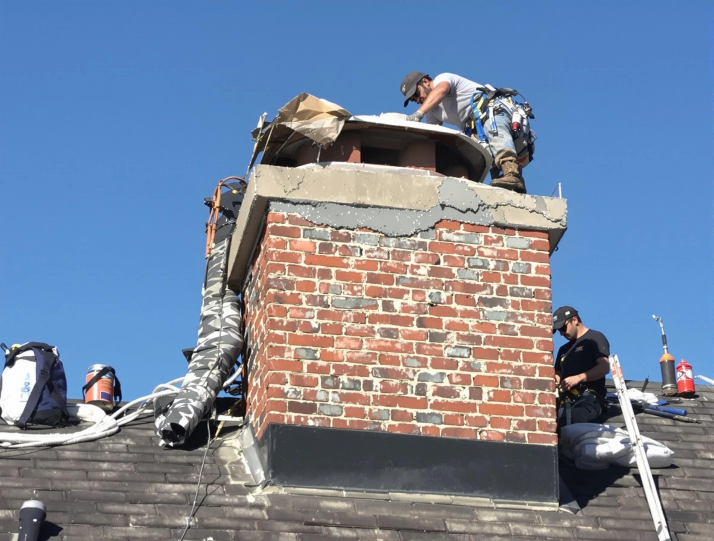 Everett Chimney Sweep installing a custom chimney crown in Everett, MA