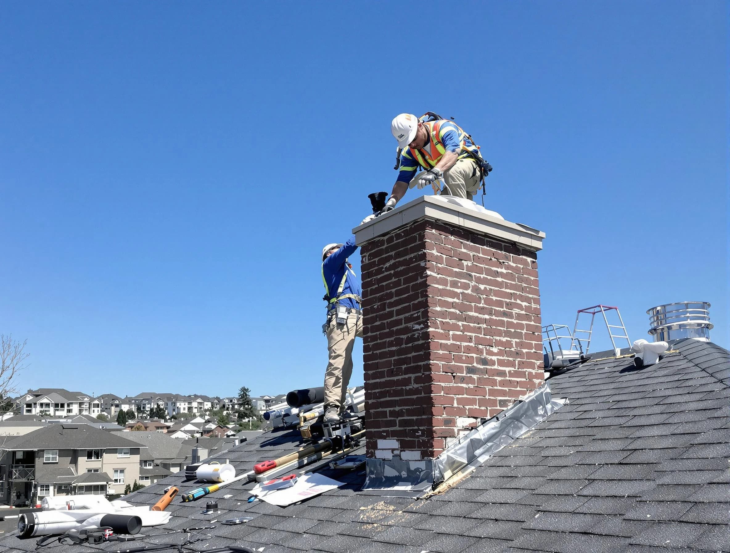 Everett Chimney Sweep repairing a chimney crown in Everett, MA