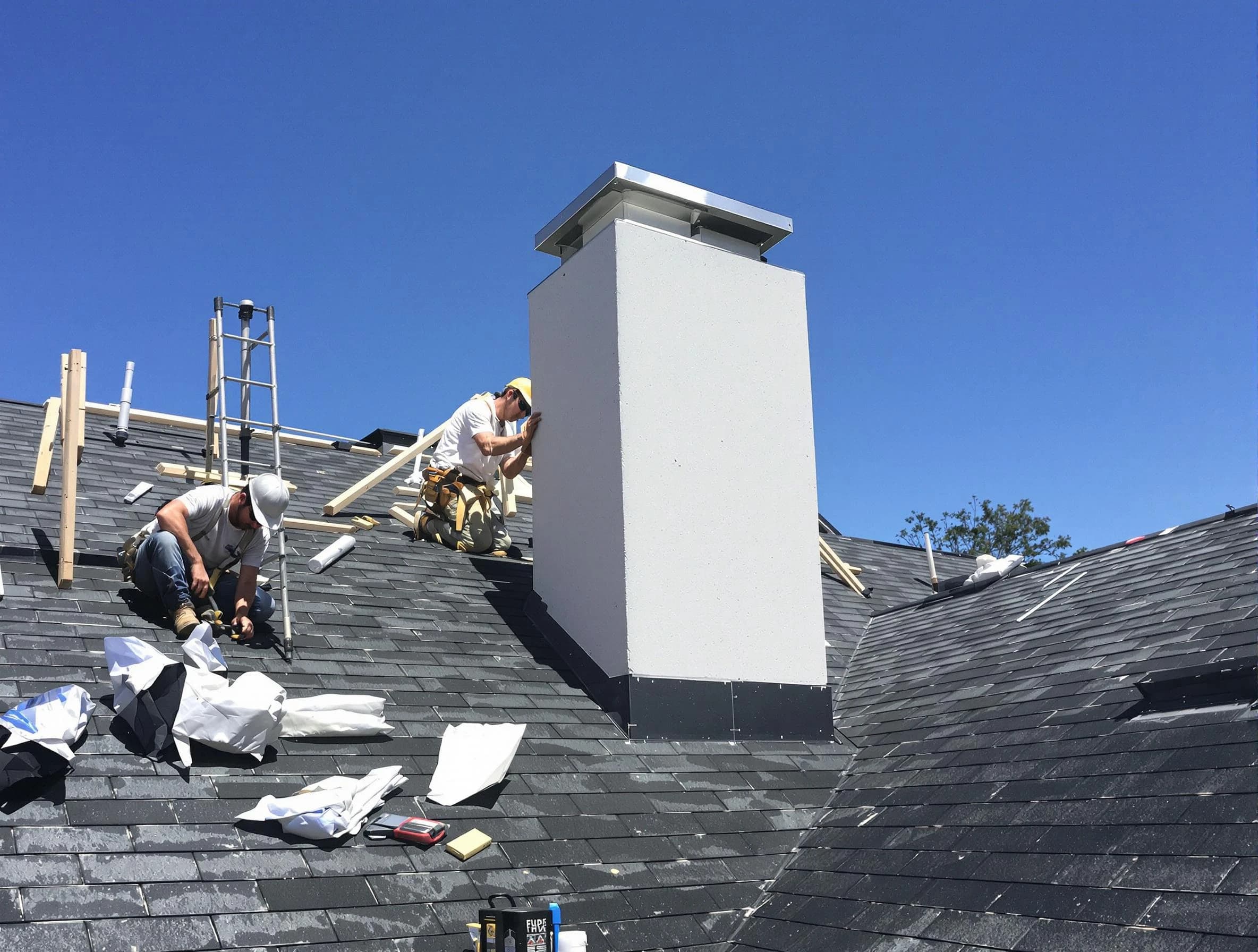 Everett Chimney Sweep crew installing a new chimney in Everett, MA