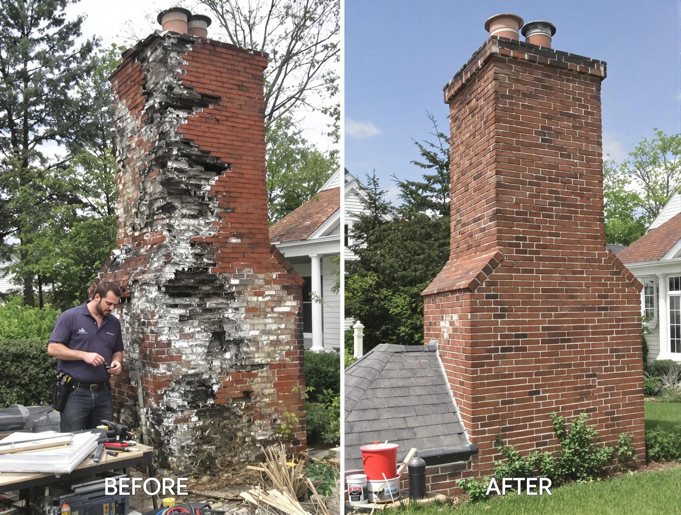 Everett Chimney Sweep performing a full chimney restoration in Everett, MA