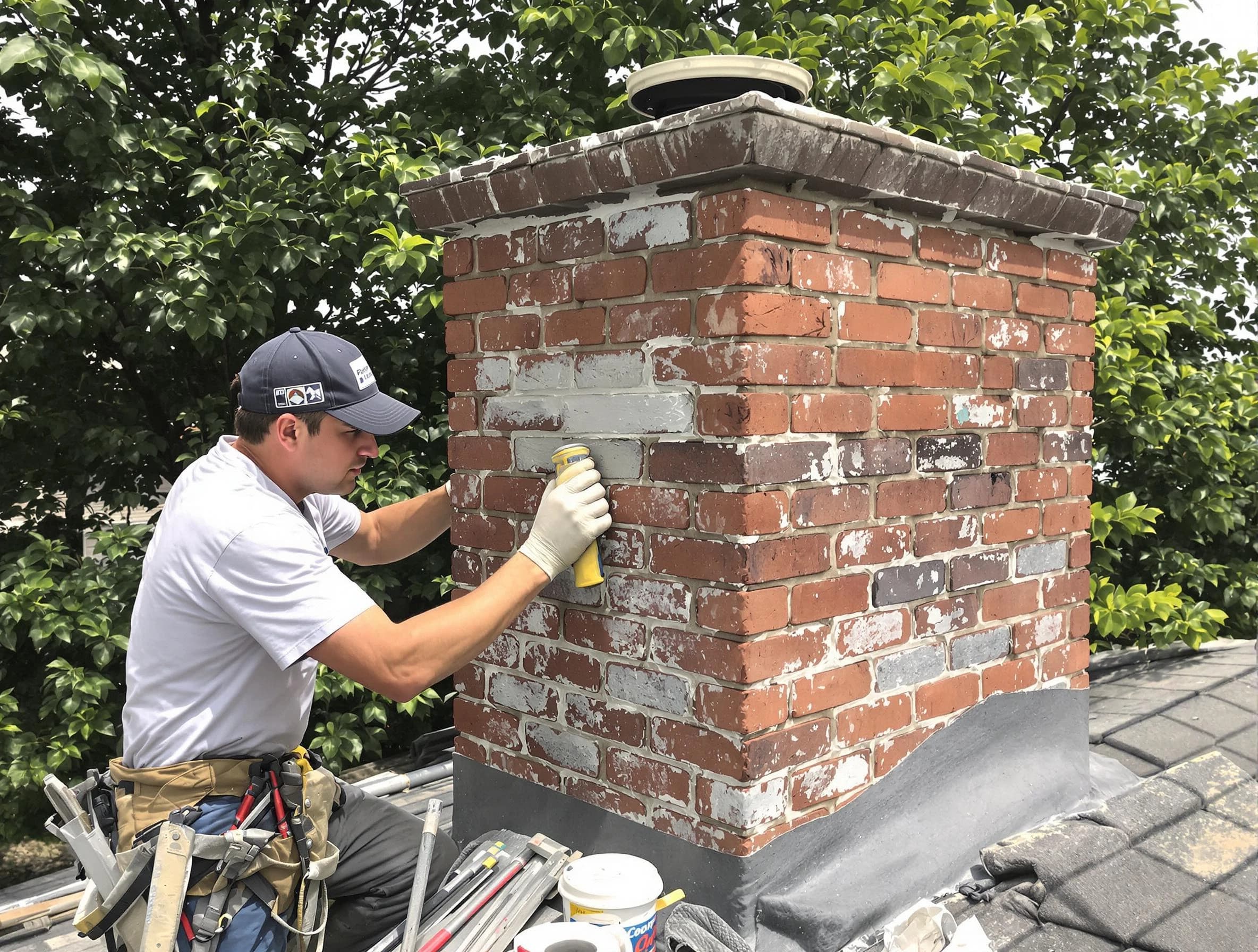 Everett Chimney Sweep restoring an aging chimney in Everett, MA