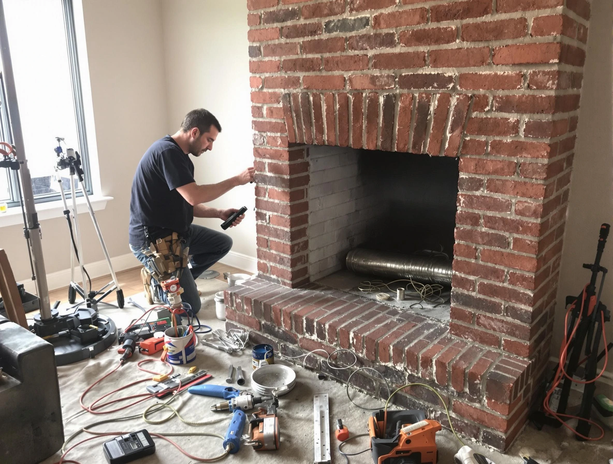 Everett Chimney Sweep specialist finalizing chimney liner service in Everett, MA